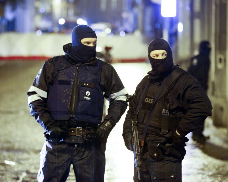 Police block a street in Verviers.