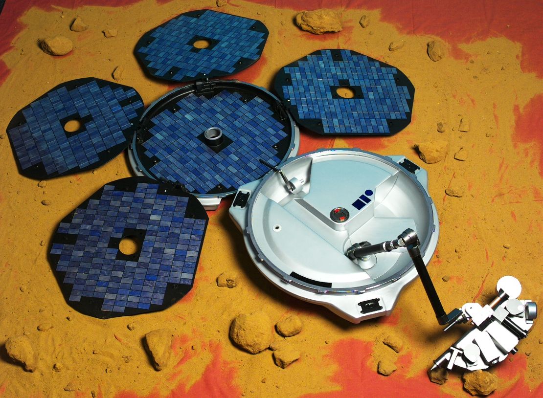 The Beagle 2 lander is shown in this European Space Agency image as it would have appeared on the surface of Mars, had it deployed properly.