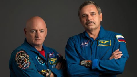NASA astronaut Scott Kelly, left, and Russian cosmonaut Mikhail Kornienko will spend a year together on the International Space Station.