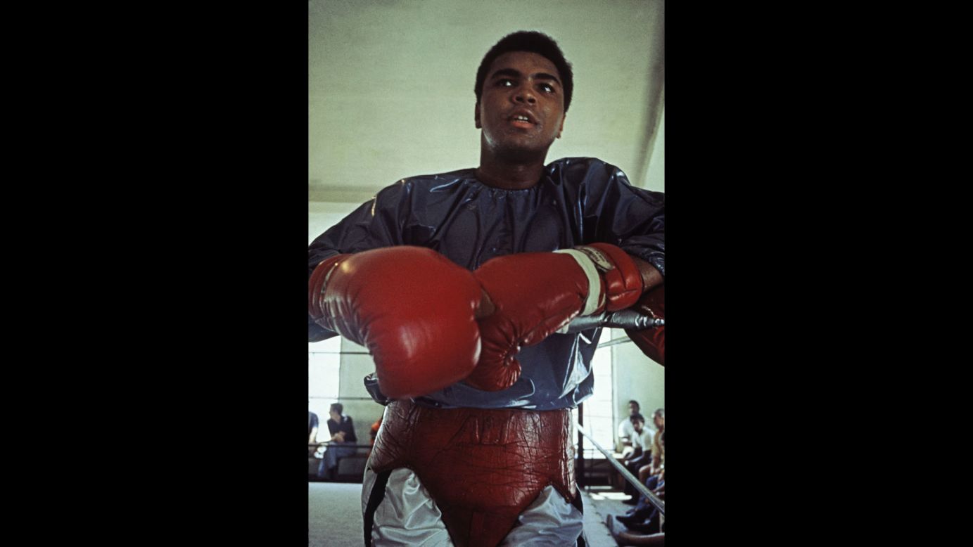 Ali trains for the Quarry fight. Five years earlier, he had been stripped of his boxing titles for refusing to enter the U.S. armed forces.