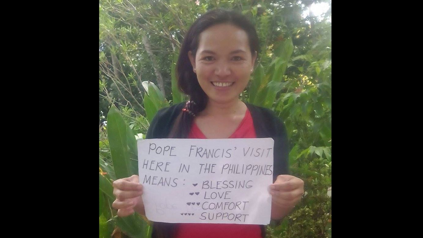 "I hope the Pope will speak about peace for the whole world," says Joy Coliflores Becbec, a tutor in Cebu, Philippines.