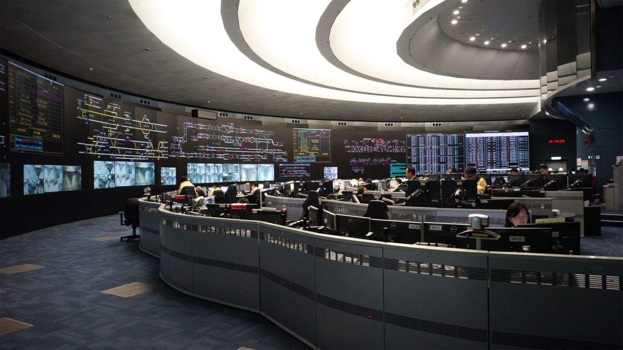 The control room runs 24/7. After the trains shut down, it's used to manage overnight track maintenance. It also oversees power supply and air ventilation, which are indicated on the far right end of the screen.