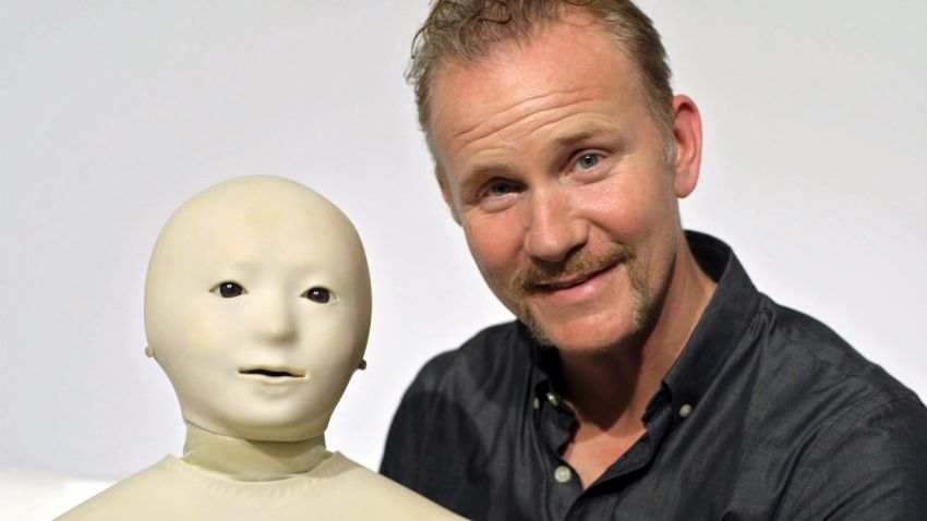 Morgan Spurlock and Telenoid, a tele-operated android