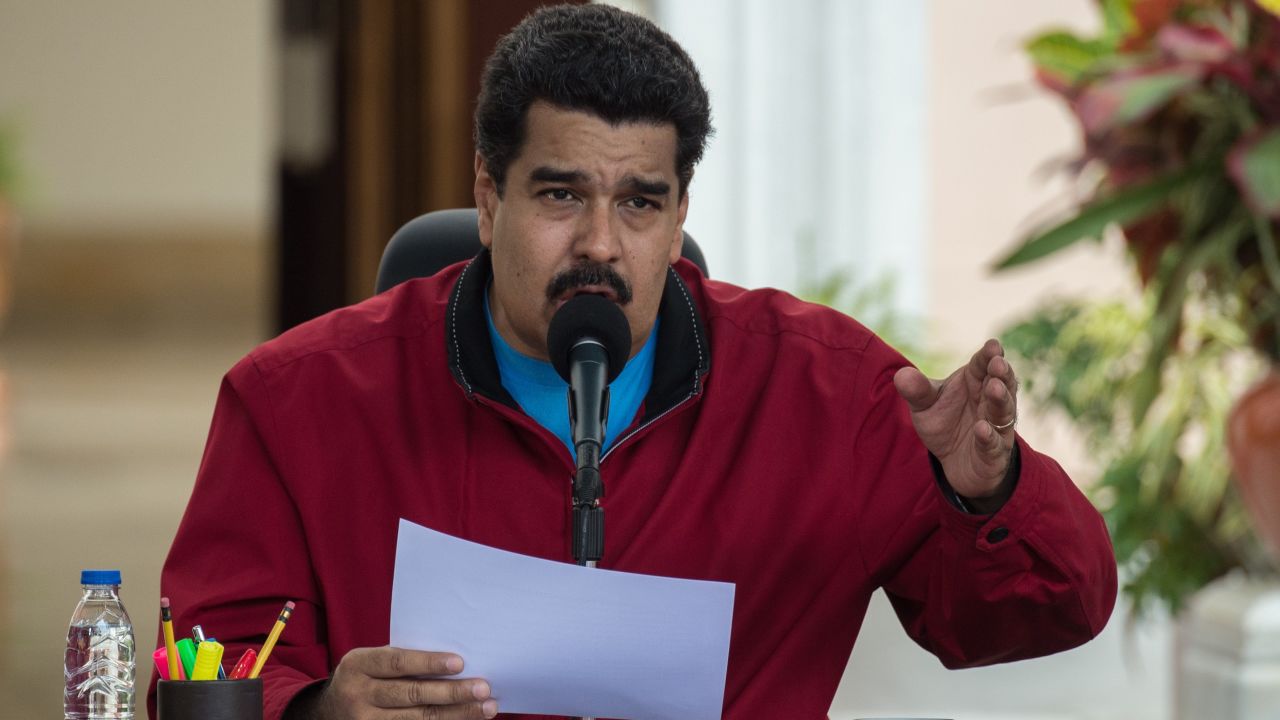 Venezuelan President Nicolas Maduro speaks at Miraflores Palace in Caracas on January 17, 2015. Maduro is back from a tour in search of financial aid.
