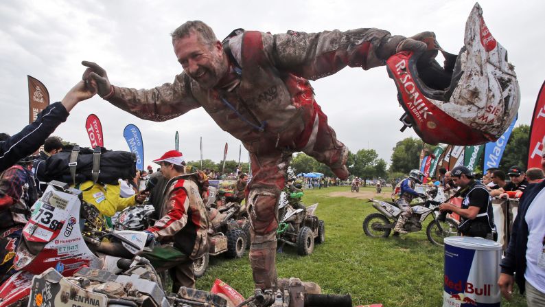 Rafal Sonik celebrates after winning the quad category of the Dakar Rally, which was held January 4-17 in South America.