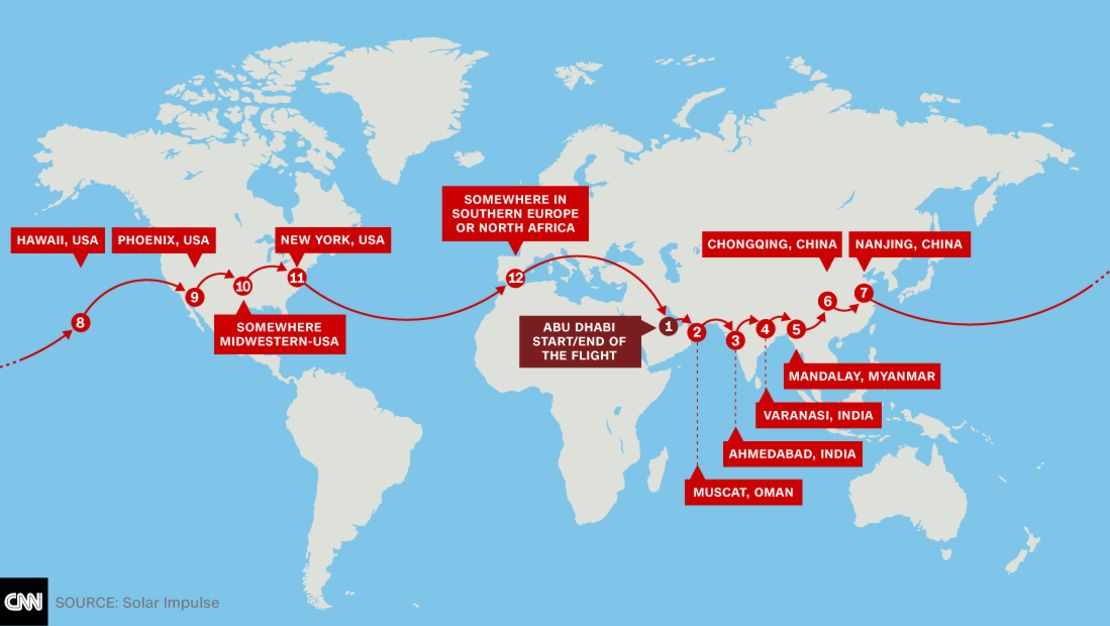 Solar Impulse 2's route includes Asia and North America. 