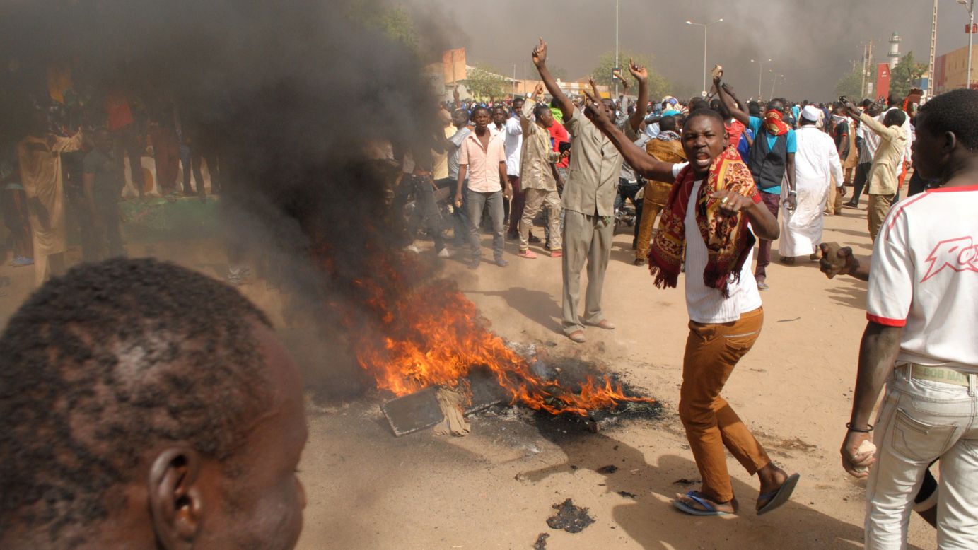 Thousands of protesters gather after Friday prayers in Zinder, Niger, on Friday, January 16.