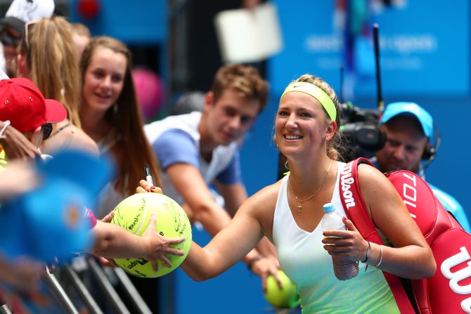 No wonder Victoria Azarenka is smiling. She had a tough first-round opponent in Sloane Stephens but comfortably progressed in straight sets.
