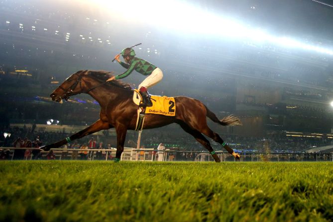 Japanese-bred Just A Way was ranked the No. 1 horse in 2014. Here he is storming to victory at the Dubai Duty Free at the Meydan Racecourse last March.