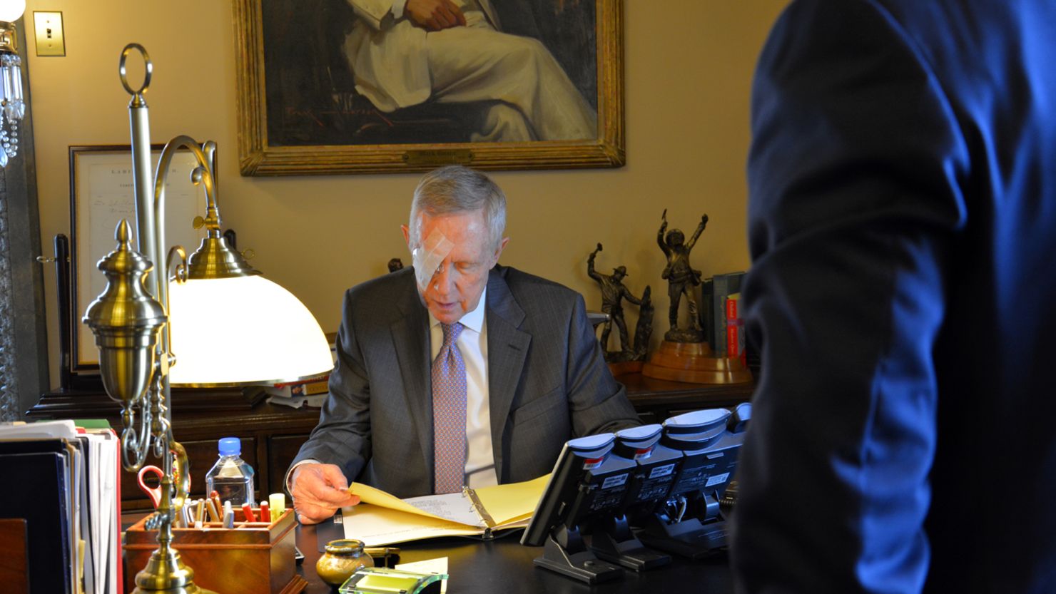 Harry Reid's office said he is resting after a successful eye surgery on Monday.