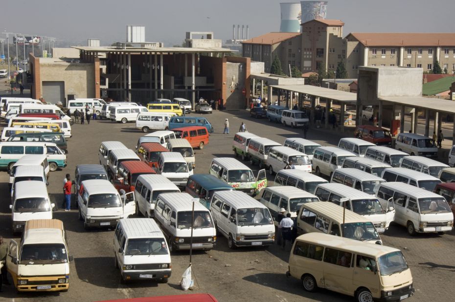 Visitors and locals get transport from the Baragwanath minibus taxi rank in Soweto.