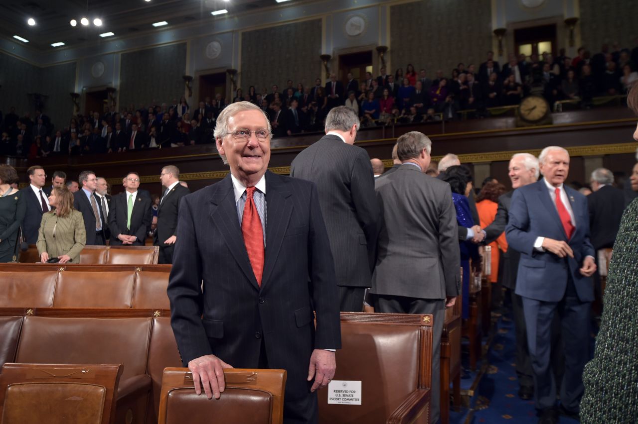 Senate Majority Leader Mitch McConnell of Kentucky awaits the State of the Union address.