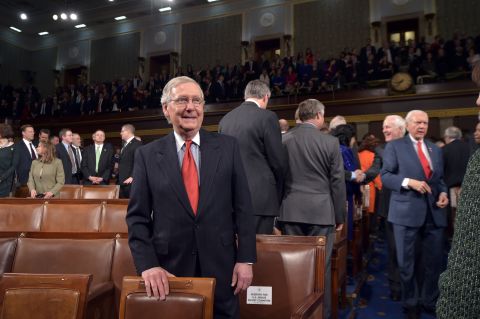 Senate Majority Leader Mitch McConnell of Kentucky awaits the State of the Union address. 