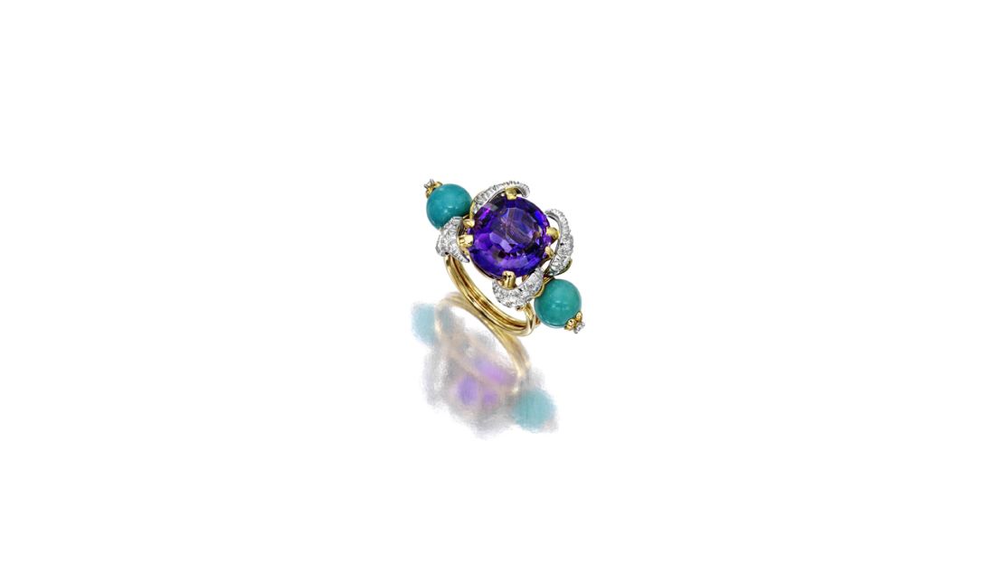 An amethyst, turquoise and diamond ring by French designer Jean Schlumberger