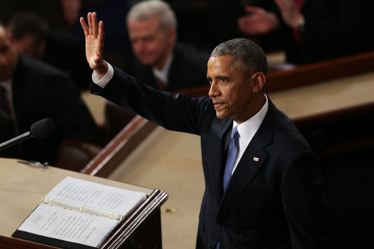 U.S. President Barack Obama finishes his State of the Union speech before members of Congress in the House chamber of the U.S. Capitol on Tuesday, January 20.