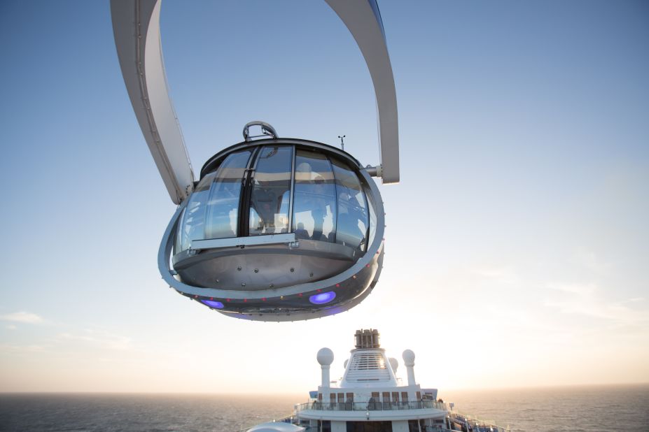 Up to 14 guests at a time can enter a viewing capsule, known as North Star, which rises to 300 feet above sea level and gives a bird's eye view of life on deck. Rides are free except at sunset and sunrise.