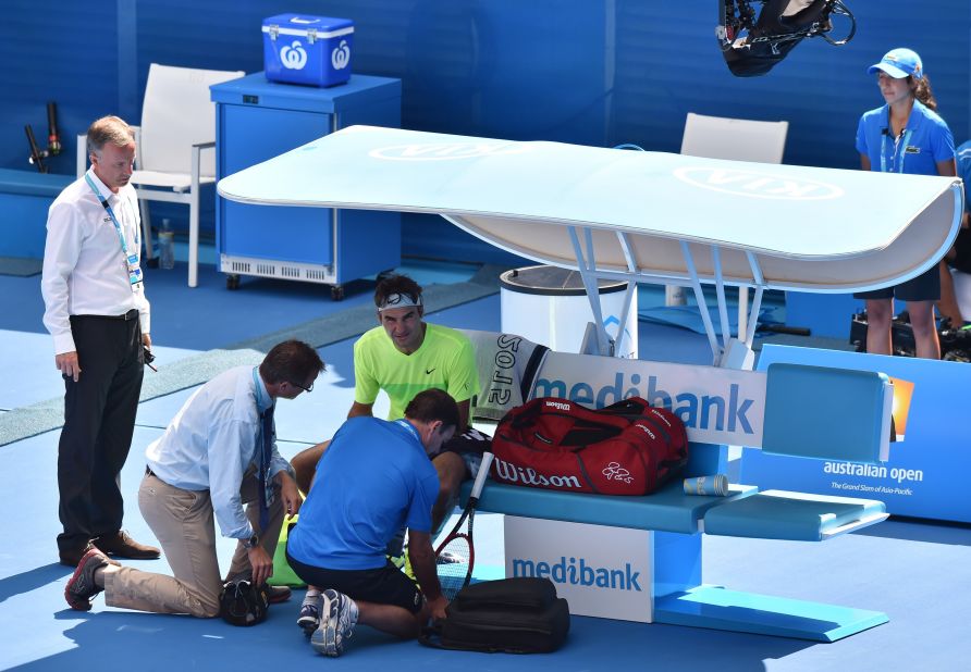 The trainer also visited Roger Federer. He had a hand issue and thought he might have been stung by a bee. 