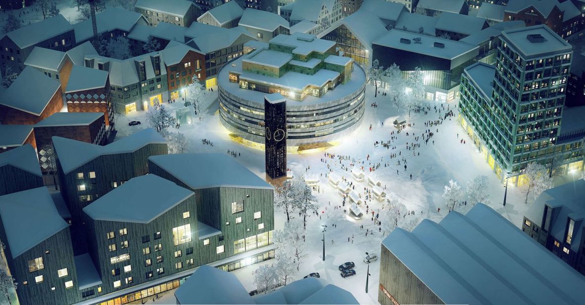 Architects say the new Kiruna will be a massive improvement on the existing town, featuring a new, modern town square like the one depicted in this artist's rendering.
