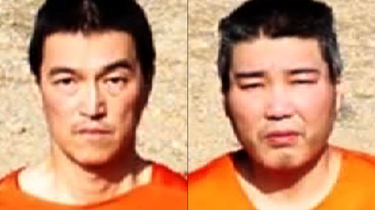 Split image shows hostages Kenji Goto (L) and Haruna Yukawa (R), taken from a video purportedly distributed by ISIS. 