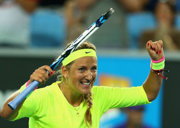 Thursday's top matchup, on paper, pitted Victoria Azarenka, right, against Caroline Wozniacki. Azarenka was the winner, 6-4 6-2. 