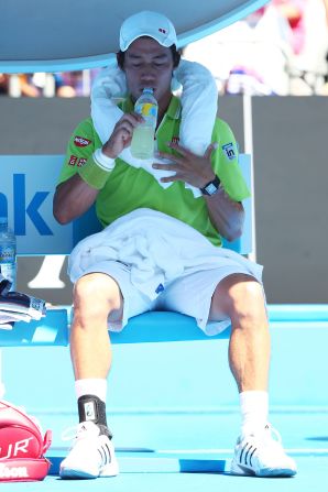 Kei Nishikori said he felt dizzy because of the heat. But the U.S. Open finalist still defeated Ivan Dodig in four sets. 