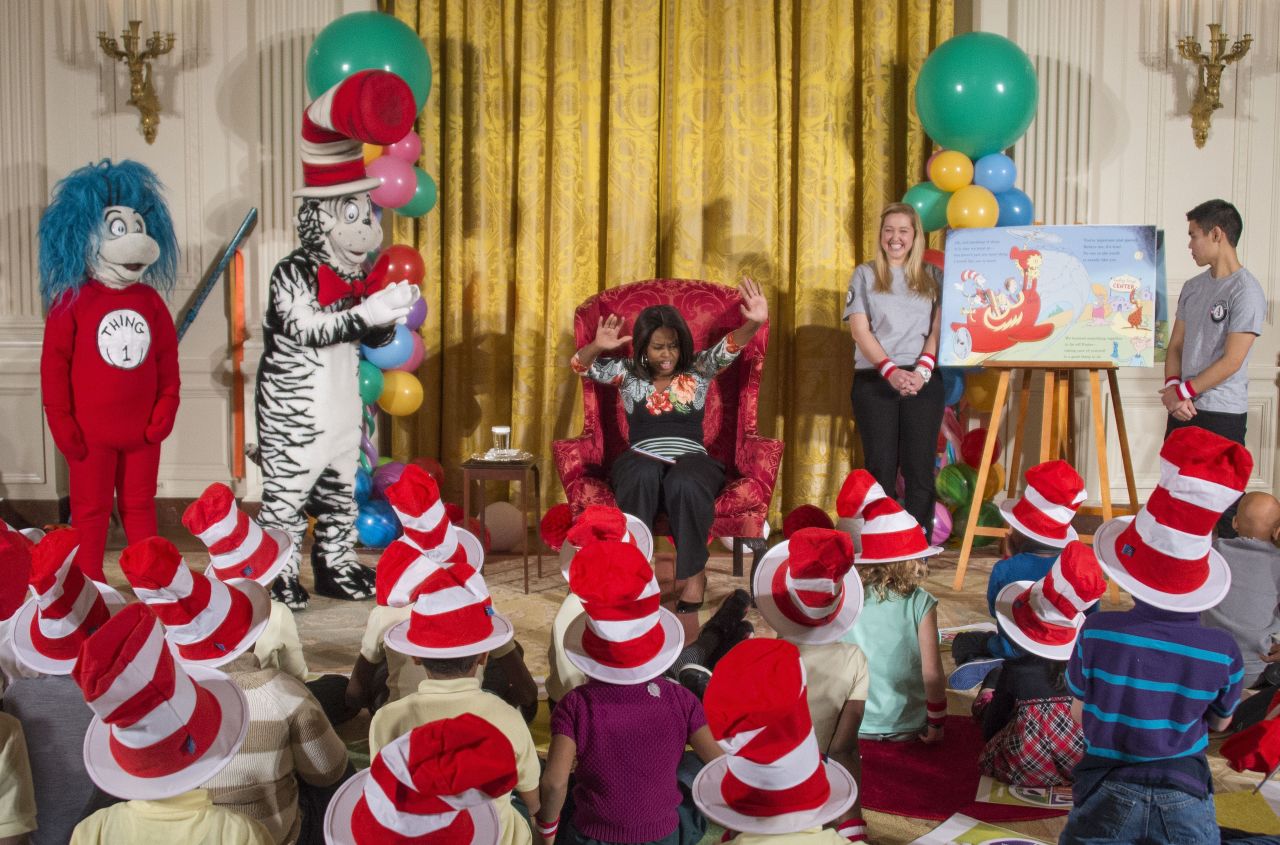Characters created by Geisel and "Oh, The Places You'll Go!" have led to companion books and new editions. First lady Michelle Obama reads a Dr. Seuss-inspired work "Oh, the Things You Can Do That Are Good For You" by Tish Rabe, to students visiting the White House in January 2015.      