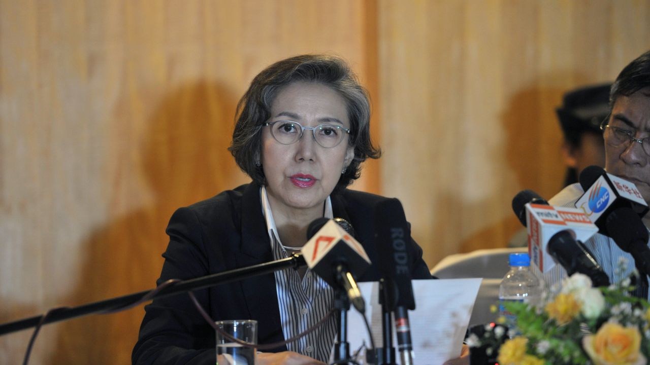 U.N. Special Rapporteur on Myanmar Yanghee Lee at a press conference in Yangon.