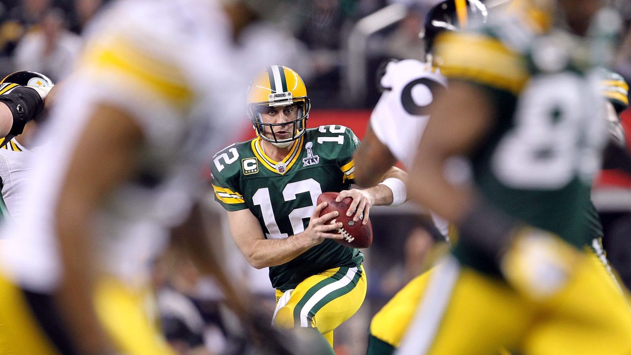 <strong>Super Bowl XLV (2011):</strong> Quarterback Aaron Rodgers had 304 passing yards and three touchdowns as the Green Bay Packers defeated Pittsburgh 31-25.