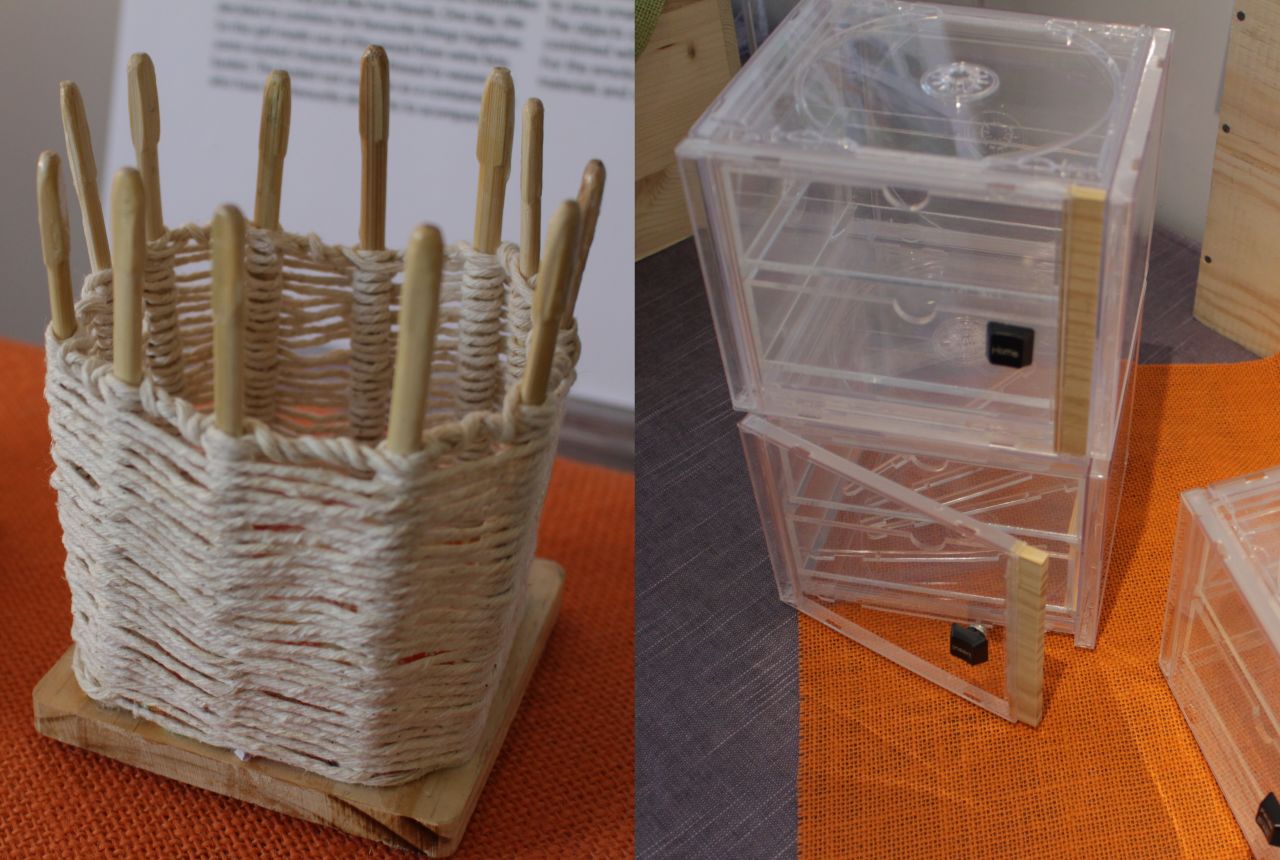 Local college design students and some of the charity's disabled users were challenged to turn discarded items such as CD cases, string and toothpicks into everyday items such as storage containers, phone stands and lamps.