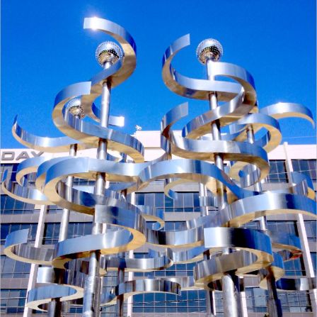 "Union #2" -- A group of six wind-driven kinetic sculptures unveiled in November 2013 at the in the Central Lake Eola Park commissioned by the City of Orlando, Florida. The sculptures are 7.5 meters tall, made of stainless steel and have programmable LED lights. 