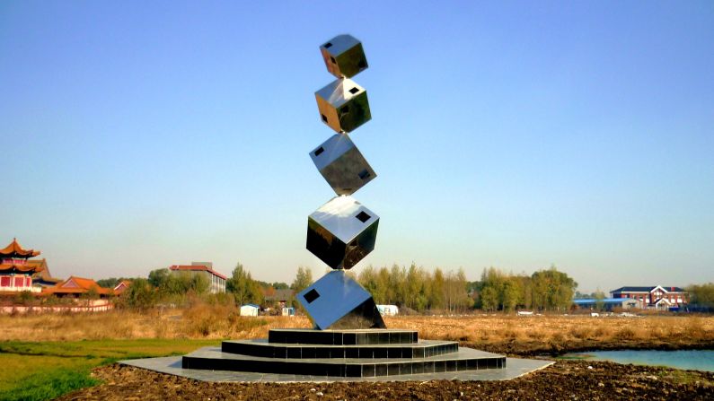 Swiss artist Ralfonso creates sculptures driven by the wind. Pictured is "Cube Tower" -- a stainless steel creation at Changchun International Sculpture Park in China. The cubes rotate in different directions on an invisible vertical pole. 