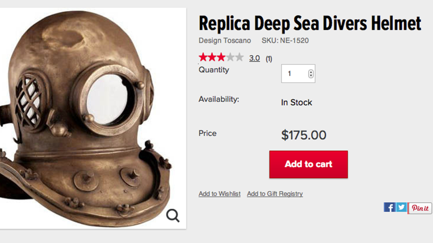 SkyMall was big on replicas, like this deep sea diver helmet.