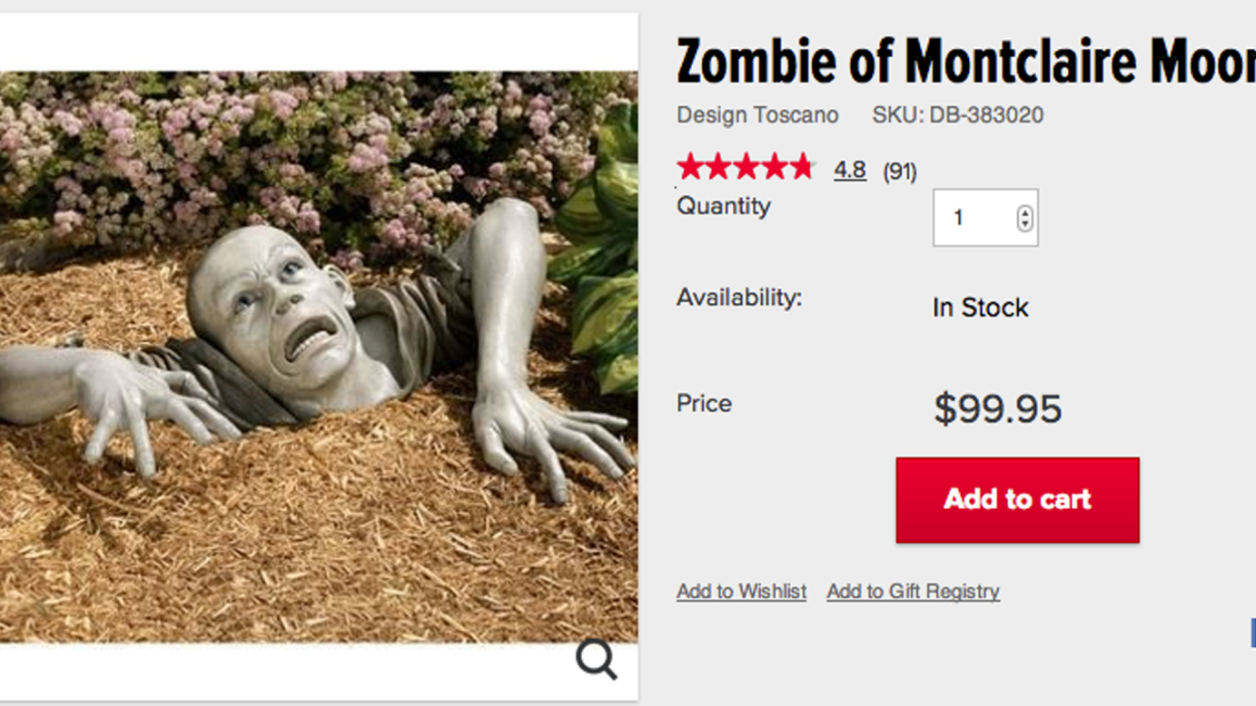 SkyMall -- a retail catalog available on most U.S. domestic flights -- is famous for its quirky retail offerings, such as this utterly necessary lawn zombie. SkyMall's parent company, Xhibit Corp, filed for bankruptcy this week.