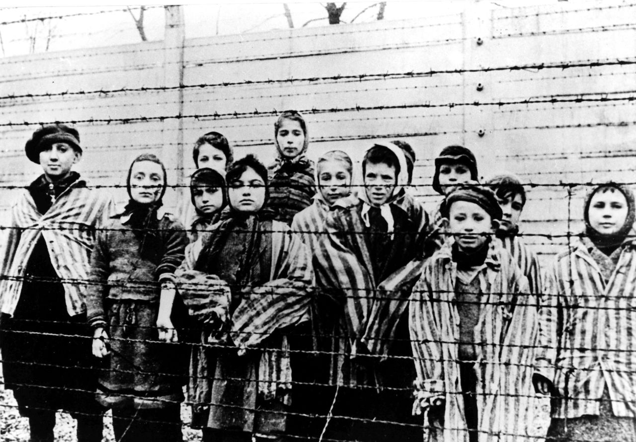 Children are seen just after the liberation by the Soviets. About 7,000 prisoners were in the camp when the Soviets arrived.  Those left behind were too weak or sick to move when Nazi SS officers forced nearly 60,000 prisoners to march west as the Soviets approached. 