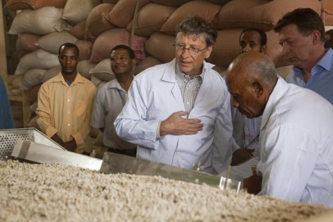 Bill Gates during a site visit to the ACOS Ethiopia processing facility in 2012. 