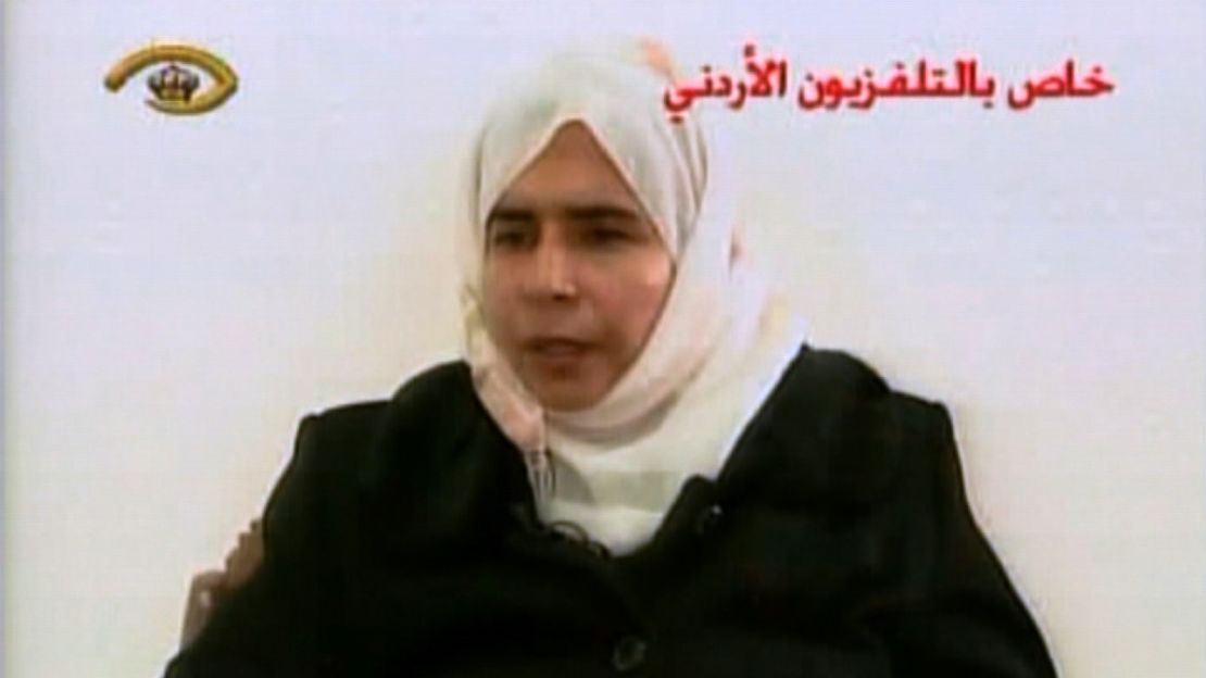 Sajida al-Rishawi is seen in a frame from Jordanian television in 2005 where she confessed her participation in the deadly attacks at Amman hotels.