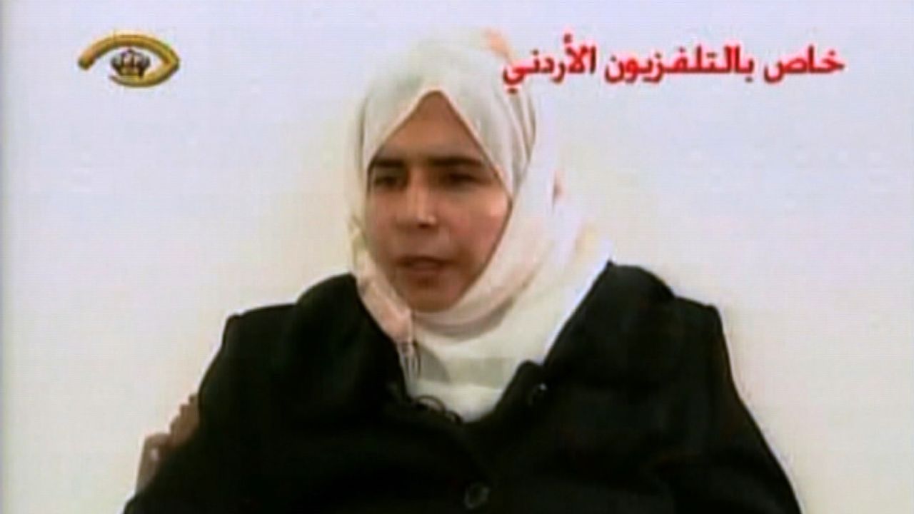 Sajida al-Rishawi is seen in a frame from Jordanian television in 2005 where she confessed her participation in the deadly attacks at Amman hotels.