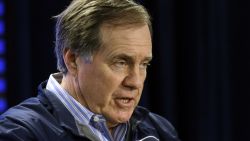 New England Patriots football head coach Bill Belichick speaks during an NFL football news conference at Gillette Stadium, Saturday, Jan. 24, 2015, in Foxborough, Mass., where he defended the way his team preps its game balls. (AP Photo/Steven Senne)