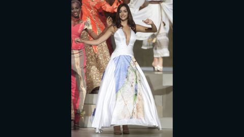 Miss Israel 2002 Yamit Har-Noy stoked controversy at the Miss Universe competition with a dress reportedly displaying the Israeli state that included disputed territories of West Bank and Gaza.