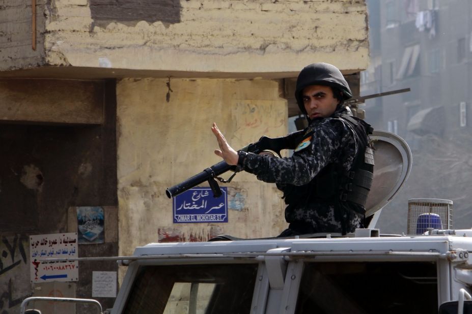 Egyptian security forces deploy in the Cairo suburb of Matariyah on Sunday, January 25. Egypt tightened security in Cairo and other cities Sunday as police moved to break up scattered protests marking the anniversary of the 2011 uprising that toppled Hosni Mubarak.
