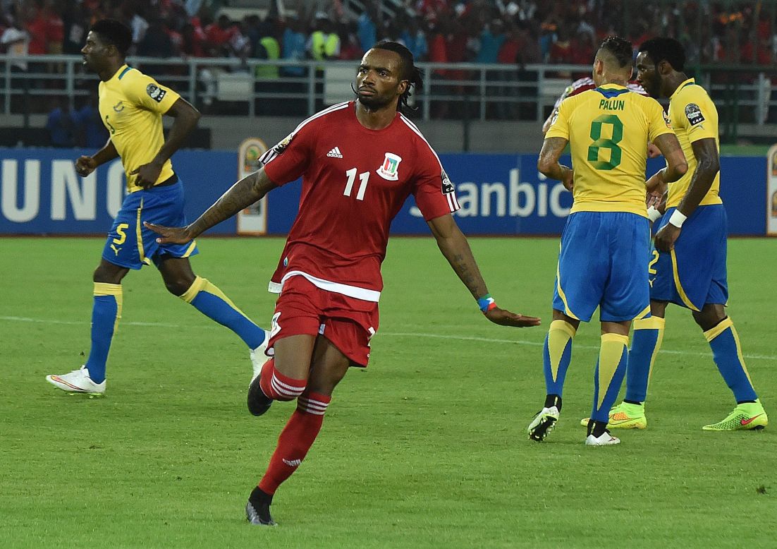 Equatorial Guinea's midfielder Javier Balboa celebrates after scoring his side's crucial opener in the 2-0 win over Gabon to take his side through to the quarterfinals of the Africa Cup of Nations.