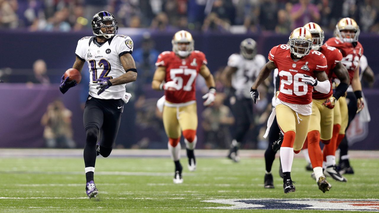 <strong>Longest scoring play in a Super Bowl:</strong> Baltimore's Jacoby Jones returned a kickoff 108 yards as the Ravens defeated San Francisco 34-31 in 2013.