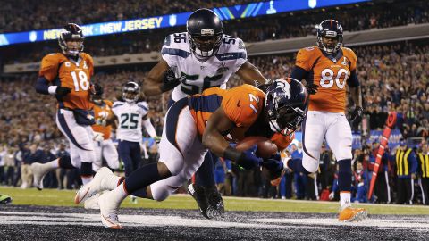 <strong>Fastest score in a Super Bowl:</strong> On the first play from scrimmage in 2014, Denver center Manny Ramirez snapped the ball past quarterback Peyton Manning. Denver's Knowshon Moreno recovered the ball in the end zone for a Seattle safety. Only 12 seconds had elapsed.