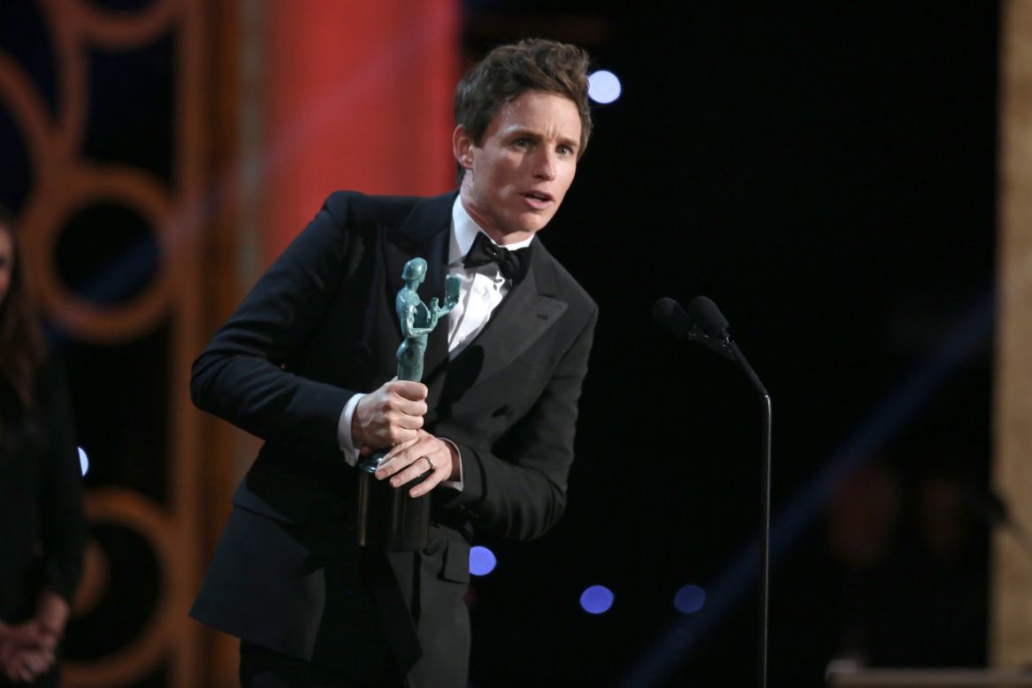 Eddie Redmayne accepts an award for his leading role performance in "The Theory of Everything." Redmayne played physicist Stephen Hawking.