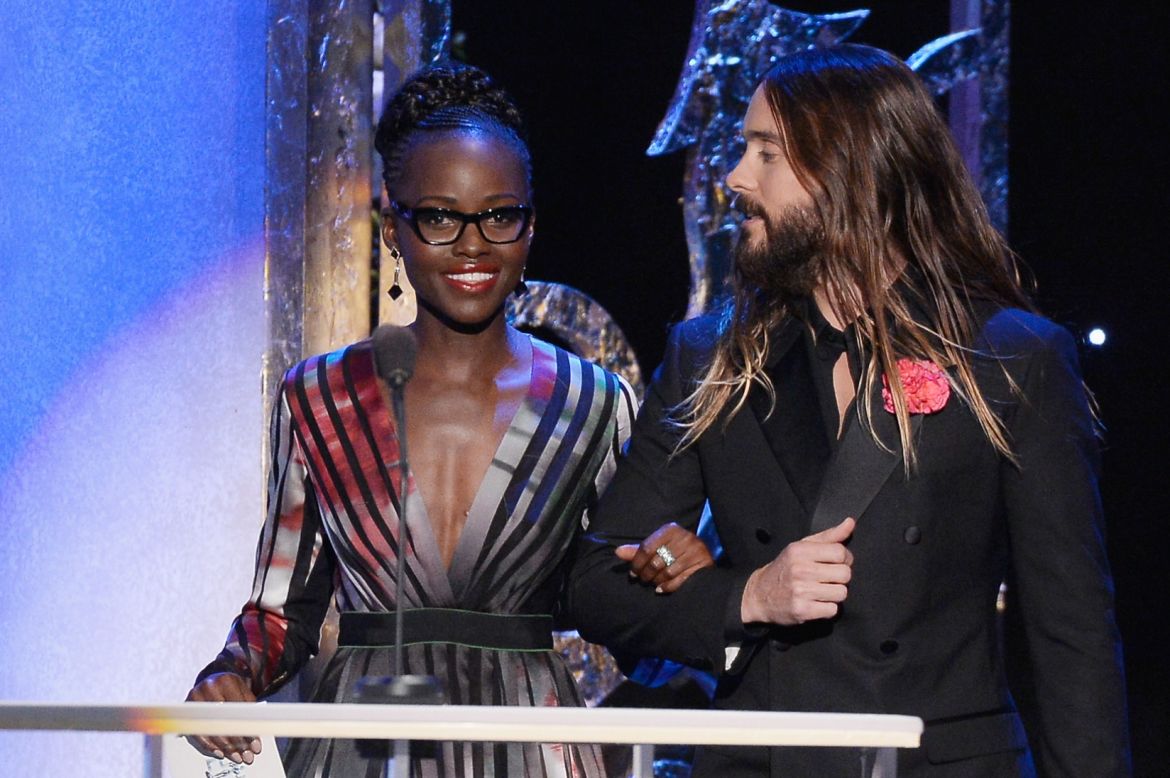 Actors Lupita Nyong'o and Jared Leto take the stage.