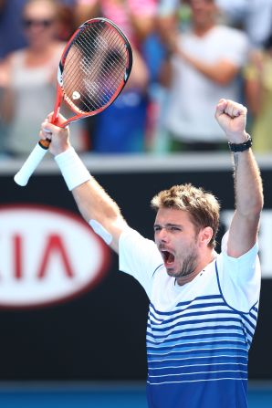 Defending men's champion Stan Wawrinka let out a roar after he won his fourth-round match Monday. 