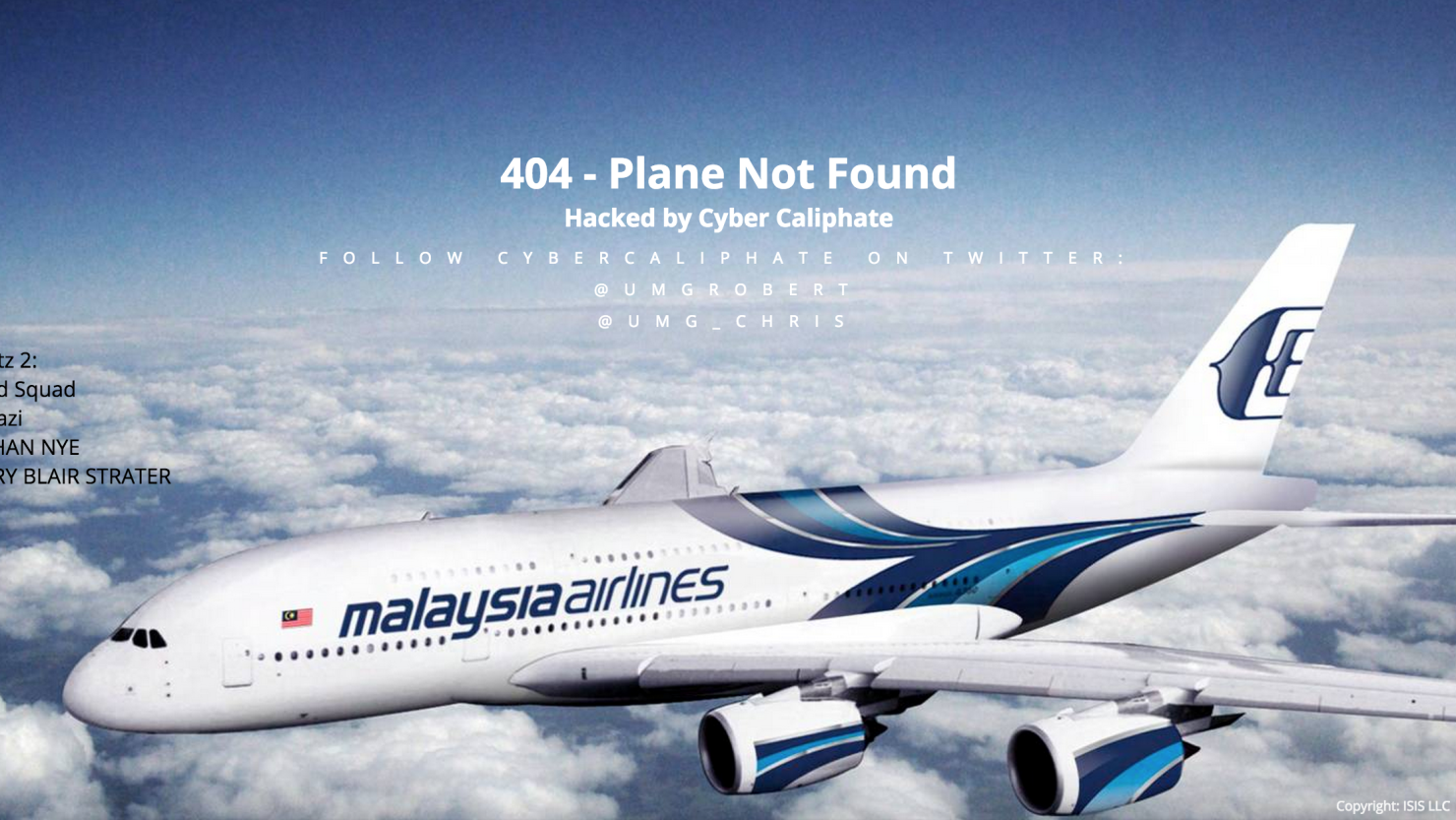 Screenshot shows the website of Malaysia Airlines on the morning of January 26, 2015 after it was hacked.
