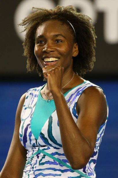Venus Williams had reason to smile Monday at the Australian Open. When she beat Agnieszka Radwanska, she achieved a first grand slam quarterfinal in five years. 