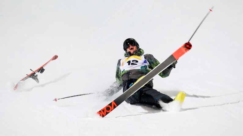 Swiss freestyle skier Fabian Meyer crashes in the halfpipe finals on Thursday, January 22, during the Ski and Snowboard World Championships in Kreischberg, Austria.