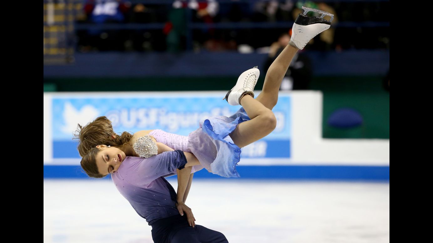 Ice dancers Kaitlin Hawayek and Jean-Luc Baker compete in the U.S. Figure Skating Championships on Saturday, January 24. They finished fourth at the event, which was held in Greensboro, North Carolina.